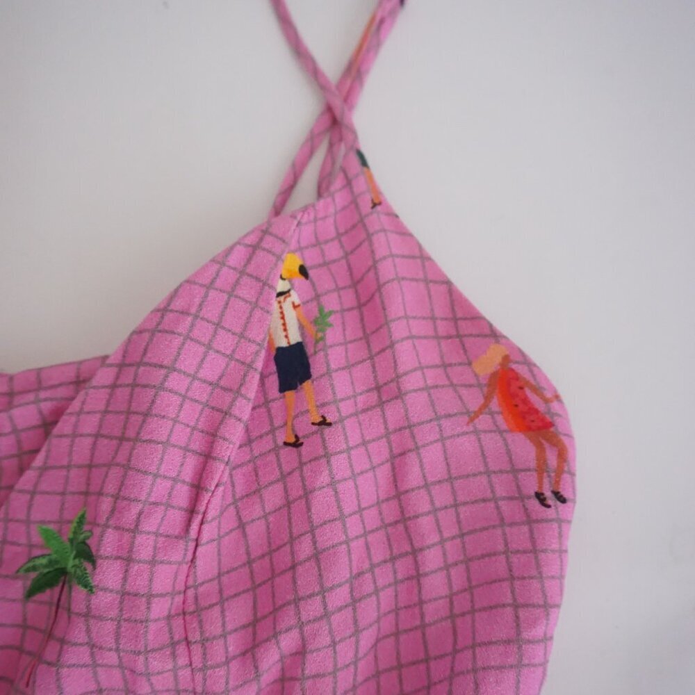 Farm Rio Pink Holiday Travel Print Button Front Resort Maxi Dress Illustrated P - Picture 11 of 16